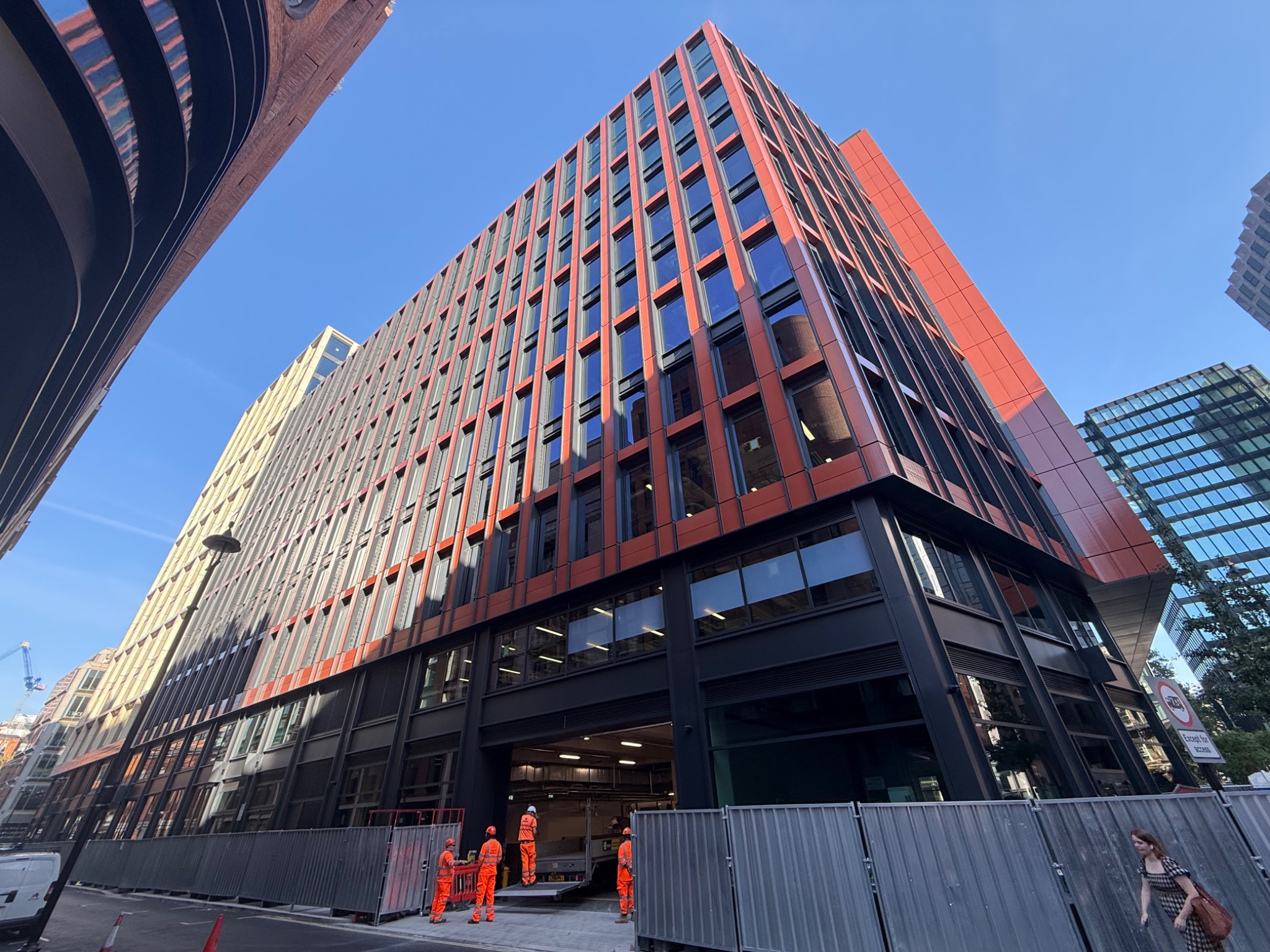 Completed commercial façade elevation with architectural fins